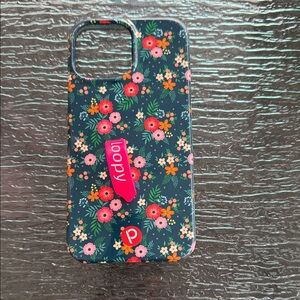 Loopy Case Navy Floral Phone Case with Pink Loop Strap 13 Pro Max